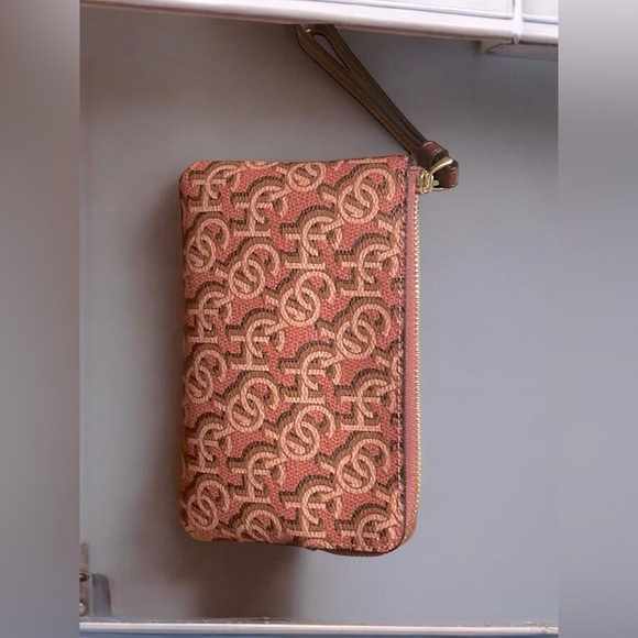 Coach Women’s Small Corner Zip Wristlet with Coach Monogram Print | Rouge - Picture 14 of 16